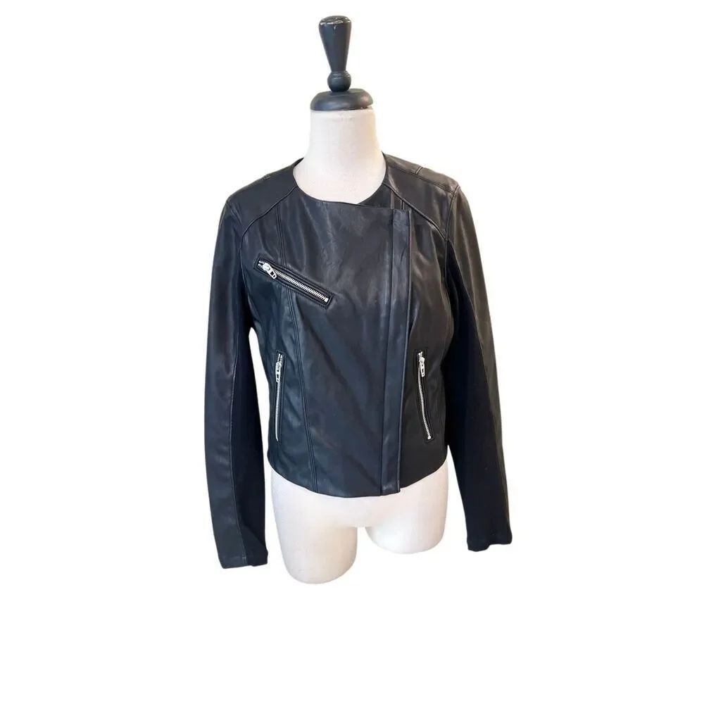 Blank NYCโWomen's Vegan Leather Silver Zippers Biker Moto Jacket Black Medium